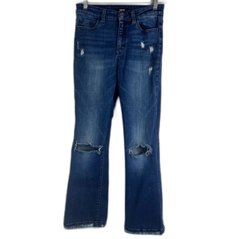 Vervet by Flying Monkey Denim Blue‎ Jeans Distressed Flare Ripped Knee Size 27